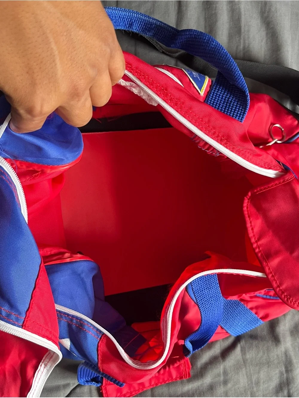 Red and Blue USA Patch Duffle Bag